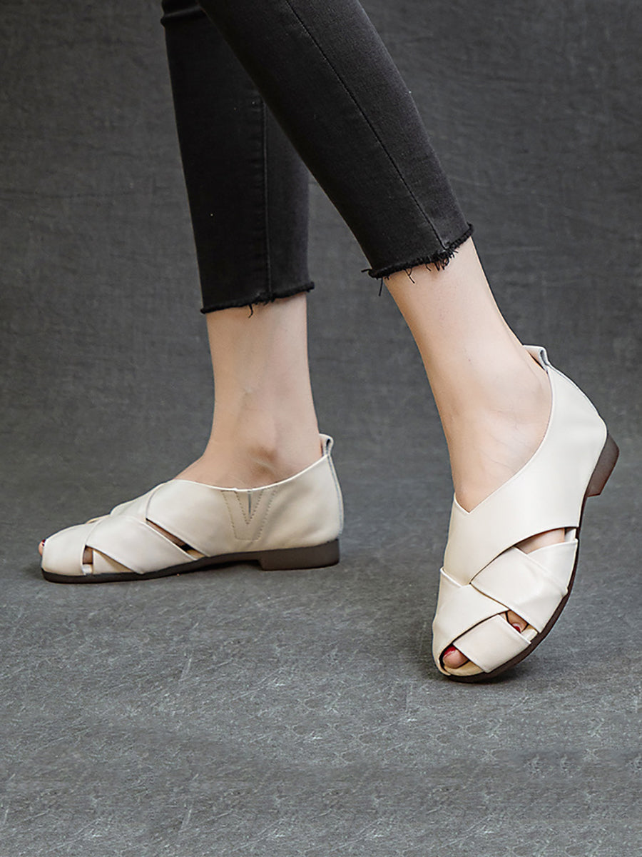 Vrouwen Zomer Zacht Leer Spliced Low-Heel Schoenen