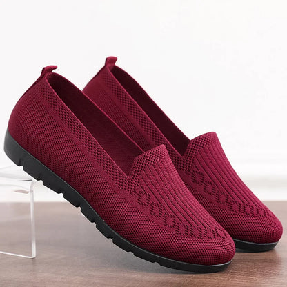 Gebreide Solid Colour Loafers, lichtgewicht anti-slip platte slipschoenen voor vrouwen