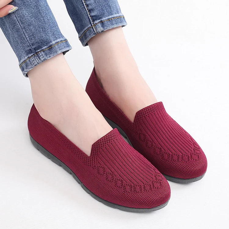 Gebreide Solid Colour Loafers, lichtgewicht anti-slip platte slipschoenen voor vrouwen