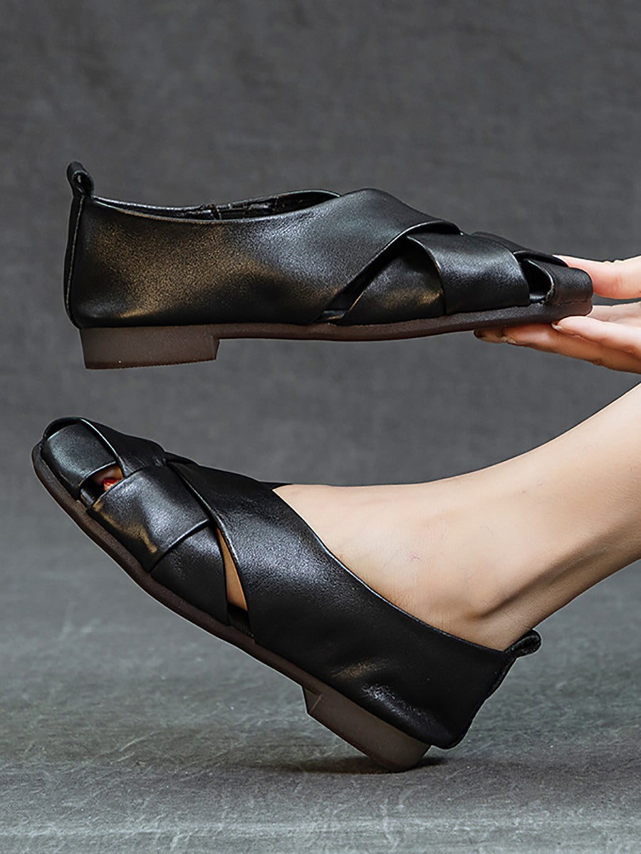 Vrouwen Zomer Zacht Leer Spliced Low-Heel Schoenen