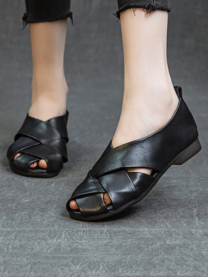 Vrouwen Zomer Zacht Leer Spliced Low-Heel Schoenen