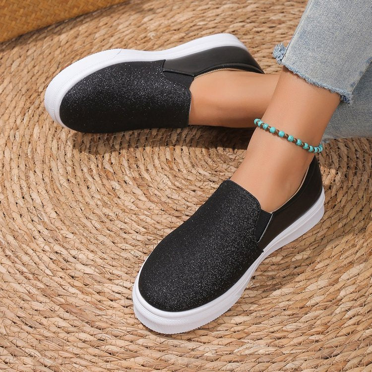 Ronde Teen Platte Schoenen Met Pailletten Loafers