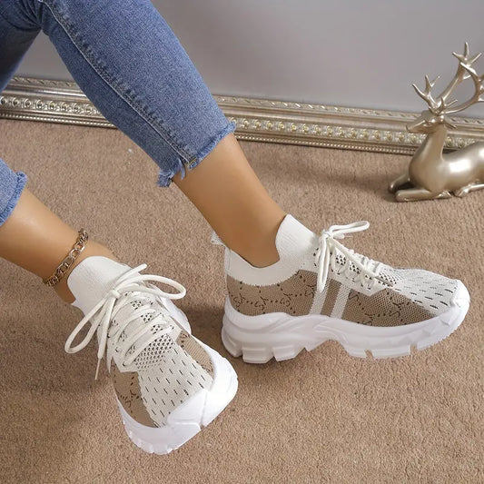 Vrouwen Letter Patroon Lace-up Fashion Chunky Sneakers