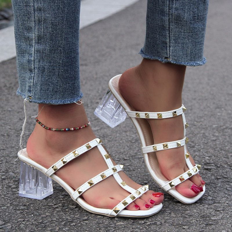 Transparante luxe sandalen met vierkante hak