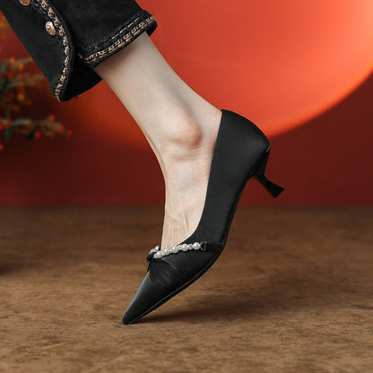 Lage hak Pump Pointed Toe Slip On Party Juweel Dress Shoe