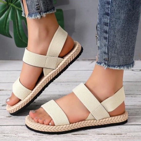 Open Toe Elastic Strap Slip On Slingback Shoes