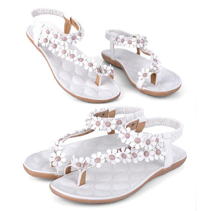 Vrouwen Vlakke Bloemen Roma Teenslippers Boho Sandalen