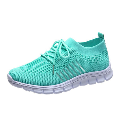 Gebreide hardloopsneakers voor dames, effen kleur ademen in Low Top Wandeltrainers