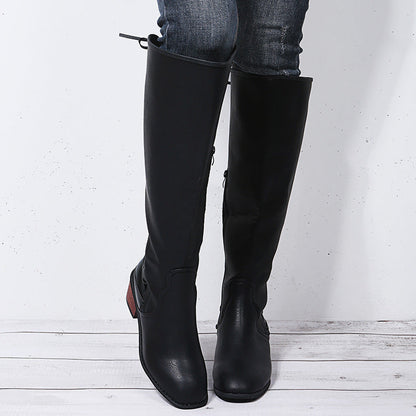 Women's Flat Round Toe Side Zipper Over-the-knee Boots - Dazpy