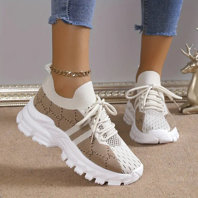 Vrouwen Letter Patroon Lace-up Fashion Chunky Sneakers