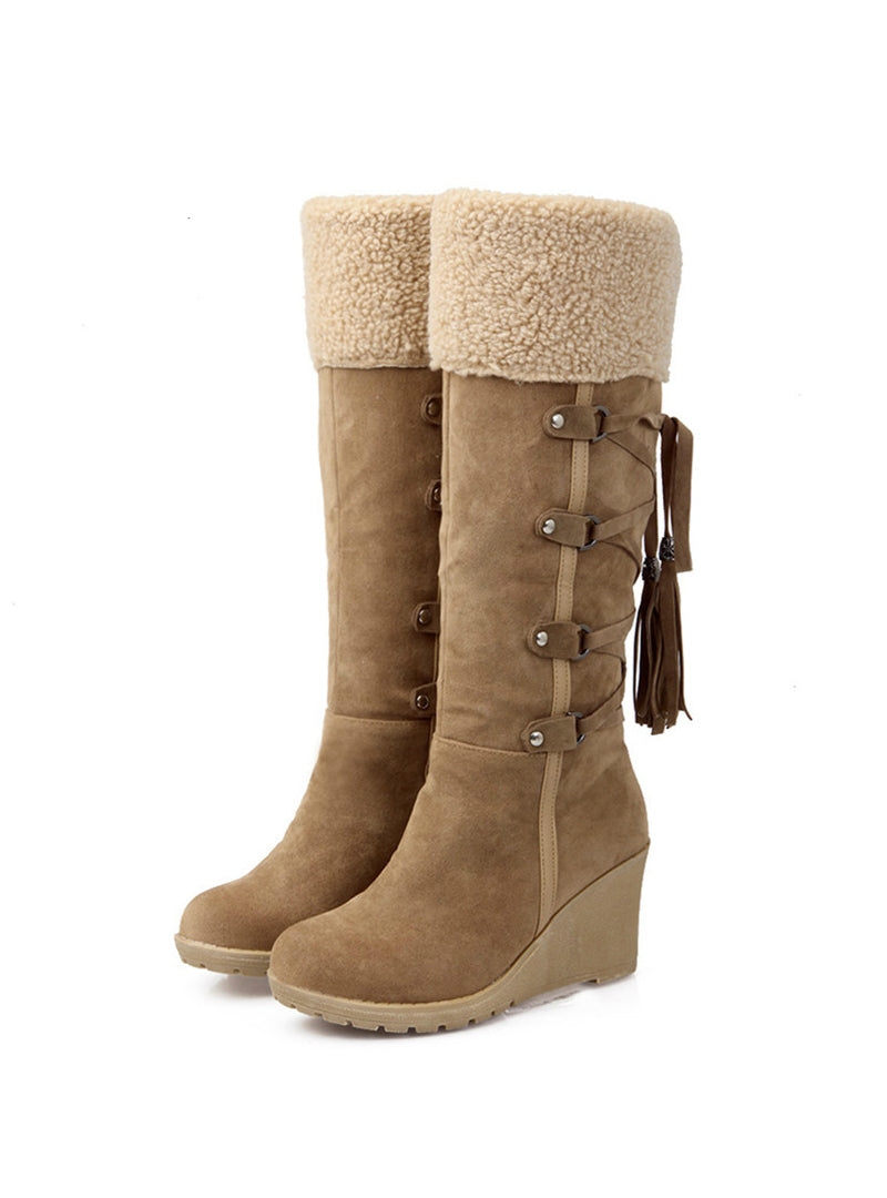 Scrub Plush Snow Boots Women Wedges Knee Boots