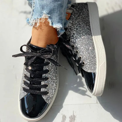 Vrouwen Casual Ademend Lace-Up Glittery Sneakers