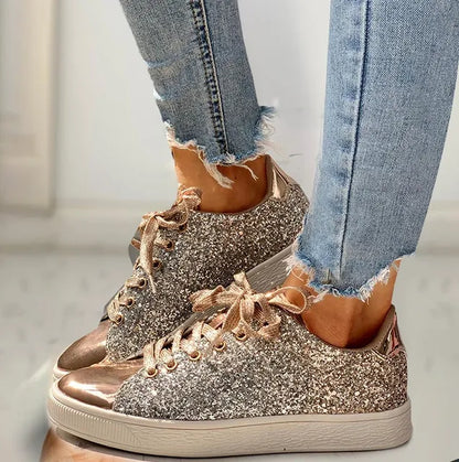 Vrouwen Casual Ademend Lace-Up Glittery Sneakers