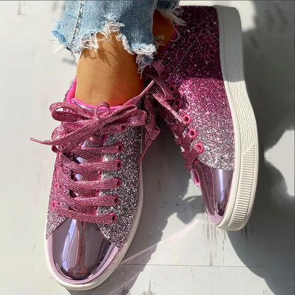 Vrouwen Casual Ademend Lace-Up Glittery Sneakers