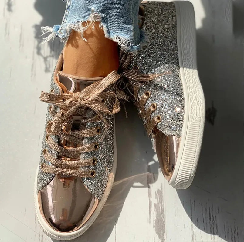 Vrouwen Casual Ademend Lace-Up Glittery Sneakers