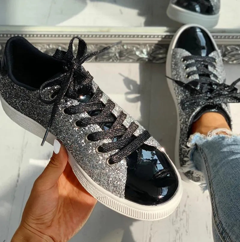 Vrouwen Casual Ademend Lace-Up Glittery Sneakers