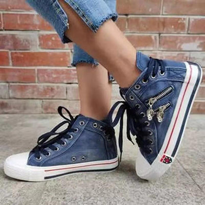 Denim hooggesneden veterschoenen