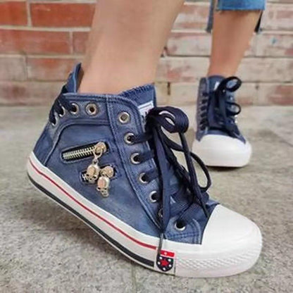 Denim hooggesneden veterschoenen