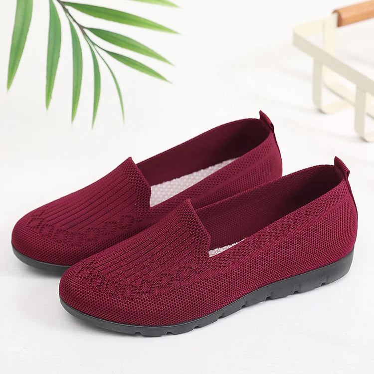 Gebreide Solid Colour Loafers, lichtgewicht anti-slip platte slipschoenen voor vrouwen