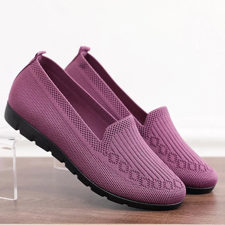 Gebreide Solid Colour Loafers, lichtgewicht anti-slip platte slipschoenen voor vrouwen