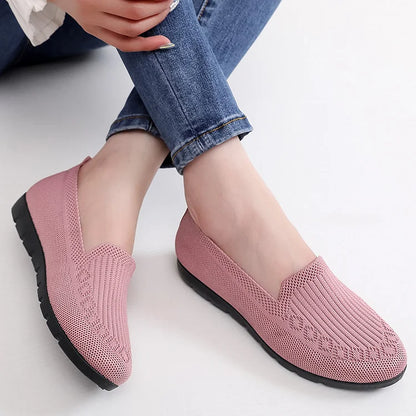 Gebreide Solid Colour Loafers, lichtgewicht anti-slip platte slipschoenen voor vrouwen