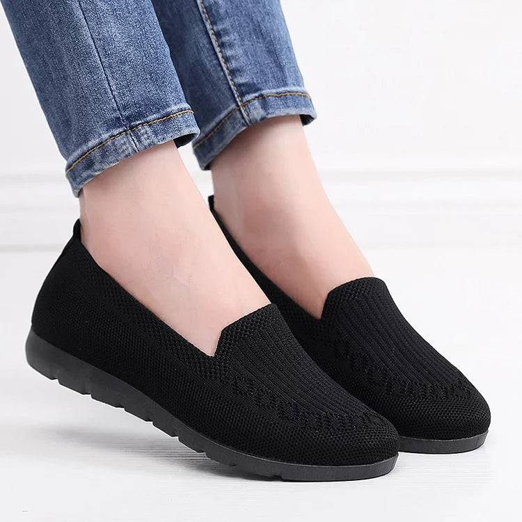 Gebreide Solid Colour Loafers, lichtgewicht anti-slip platte slipschoenen voor vrouwen