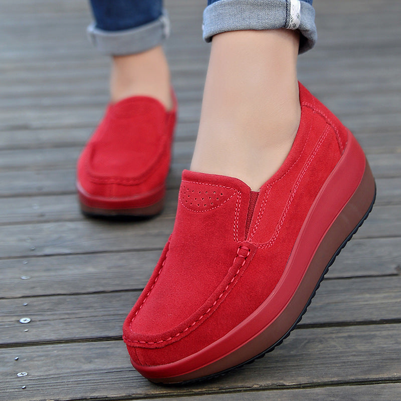 Vrouwen grote maat rocker zool platform schoenen wig suède slip op casual loafers