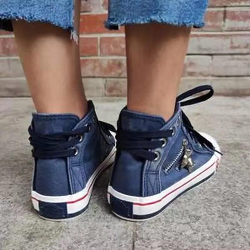 Denim hooggesneden veterschoenen