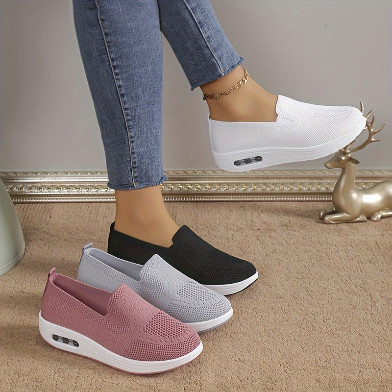 Womens Lightweight Air Cushion Sneakers - Breathable, Comfortable, and Soft Fabric Upper - Slip-on, Low Top, Solid Color, TPU Sole, Perfect for Casual Walking and Sports