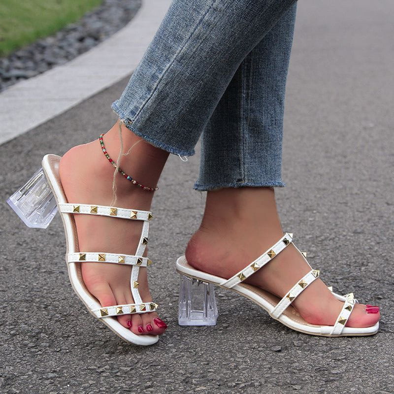 Transparante luxe sandalen met vierkante hak