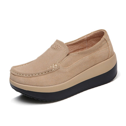 Vrouwen grote maat rocker zool platform schoenen wig suède slip op casual loafers