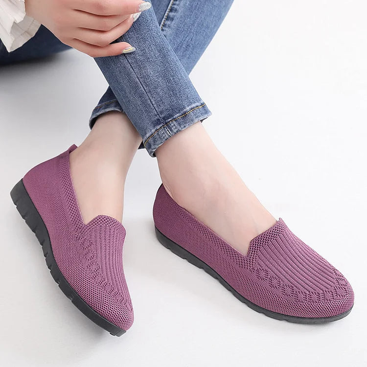 Gebreide Solid Colour Loafers, lichtgewicht anti-slip platte slipschoenen voor vrouwen