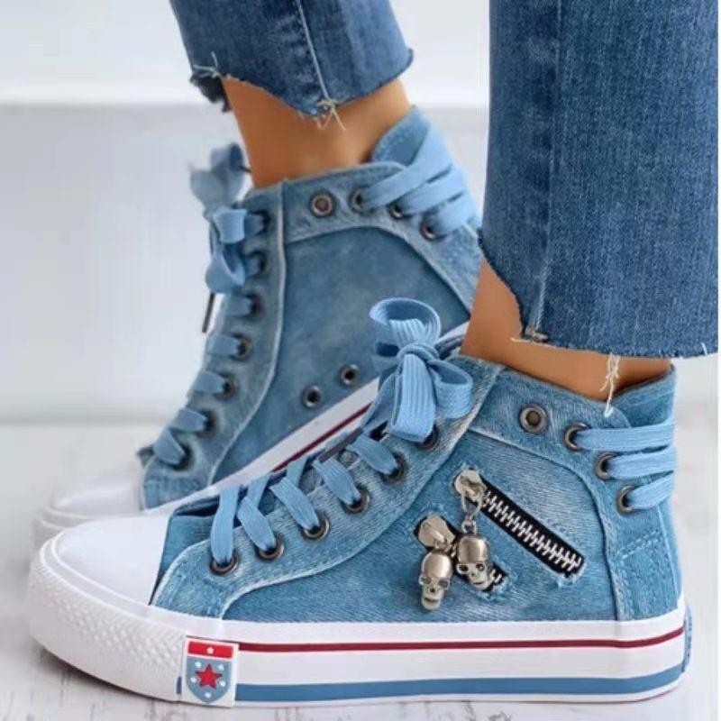 Denim hooggesneden veterschoenen