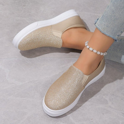 Ronde Teen Platte Schoenen Met Pailletten Loafers