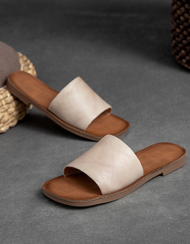 Comfortabele Leren Retro Platte Slippers