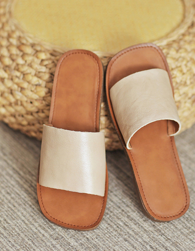 Comfortabele Leren Retro Platte Slippers