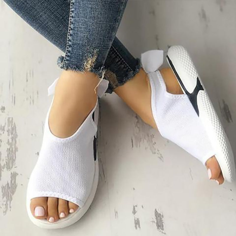 Mesh Peep Toe Chunky Sandalen Zwart