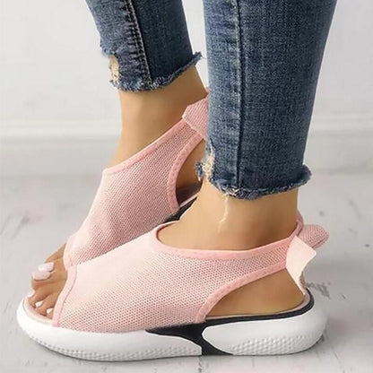 Mesh Peep Toe Chunky Sandalen Zwart