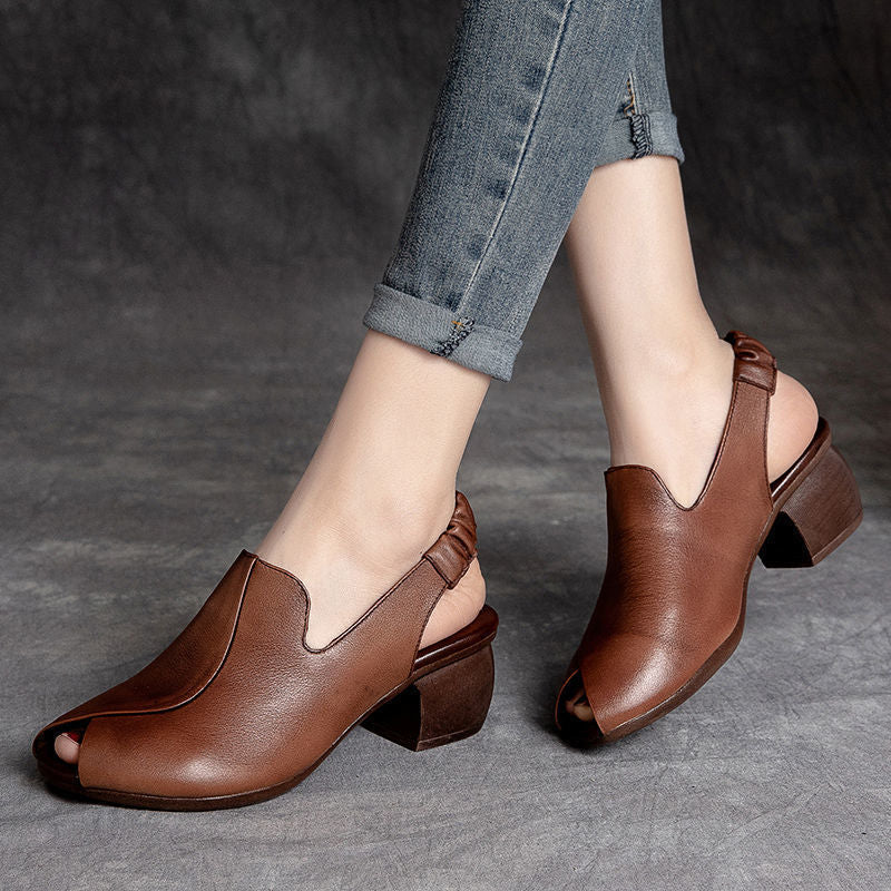 Open Toe Thick Heel Retro Shoes