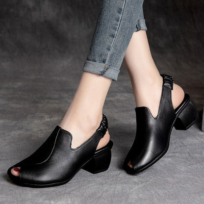 Open Toe Thick Heel Retro Shoes