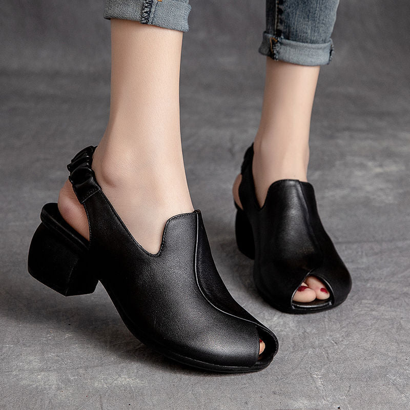 Open Toe Thick Heel Retro Shoes