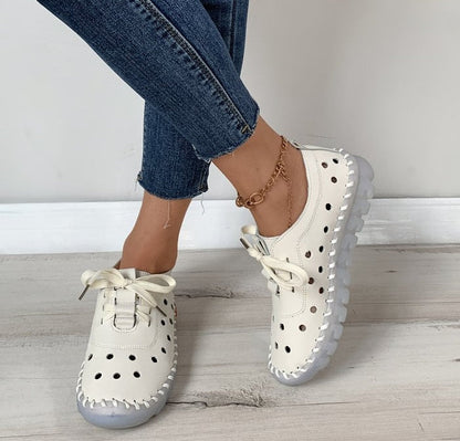 Vrouwen zacht leer holle lace up platte schoenen