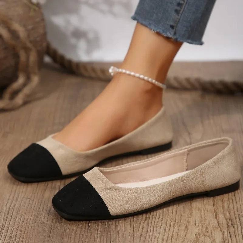 Twee Gekleurde Vierkante Teen Ballet Flats Voor Vrouwen