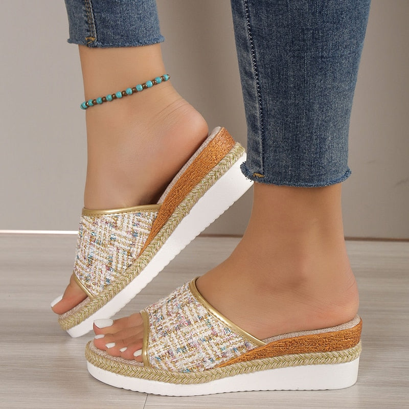 Vrouwen Sandalen Fashion Pailletten Zomer Nieuw Patroon Open Teen Wedge