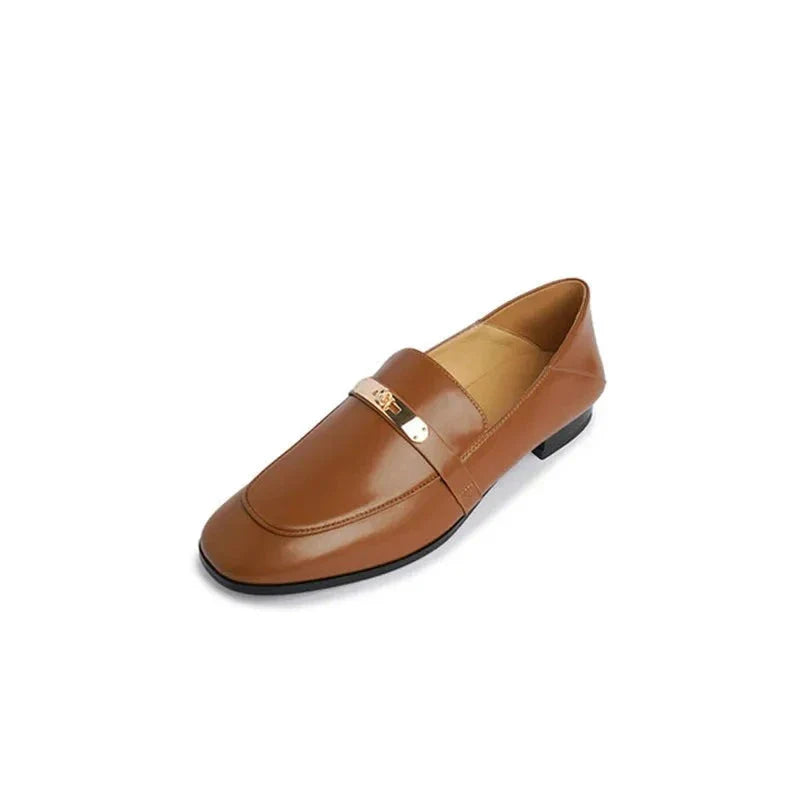 Leren loafers met gouden gesp