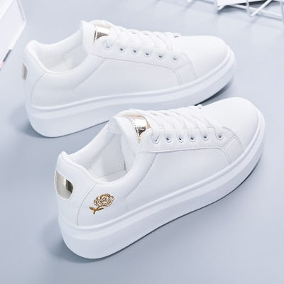 Wit Lage Top Schoenen Rose Borduren