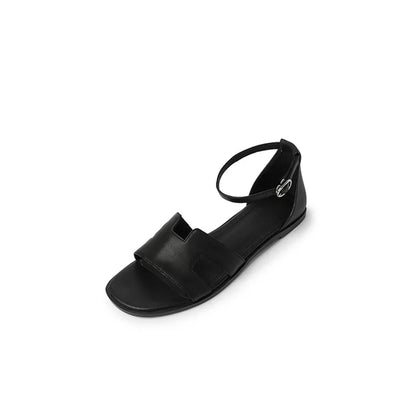 Echt leer platte teen sandalen