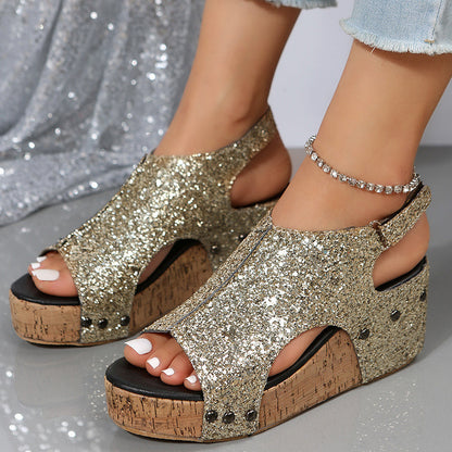 Vrouwen Glitter Sleehak Sandalen