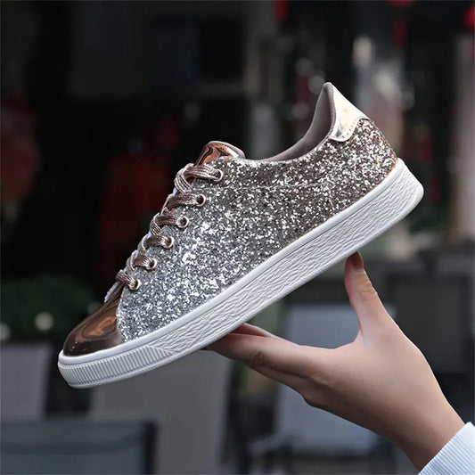 Dames Zilveren Glitter Slip-On Sneakers