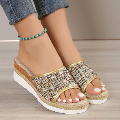 Vrouwen Sandalen Fashion Pailletten Zomer Nieuw Patroon Open Teen Wedge